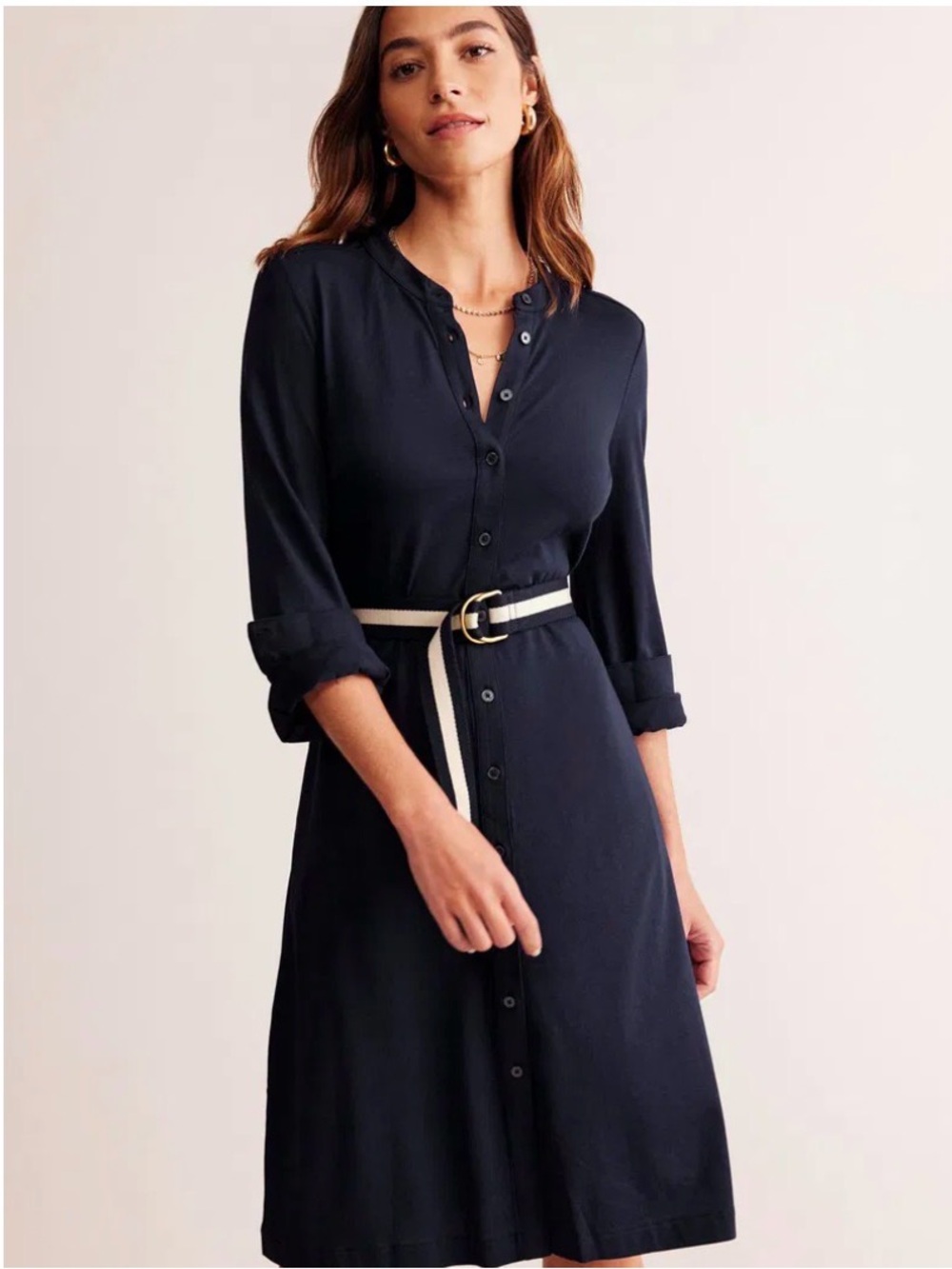 NEW Boden Julia Navy Blue Long-Sleeve Button-Front Casual Work  Dress US‎ 4